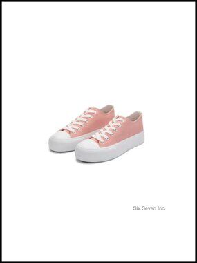 Women's Platform Canvas Sneakers Lace-Up Low High Top Casual Shoes